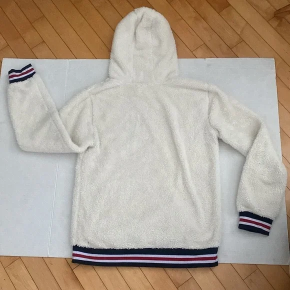 FILA Long sleeved Cream & Navy Fleece Teddy Bear Hoodie Girls size 14/16 X-Large - Picture 2 of 13